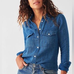 Faherty Indio Dream Gauze Button-Up Shirt in mid-indigo, size M